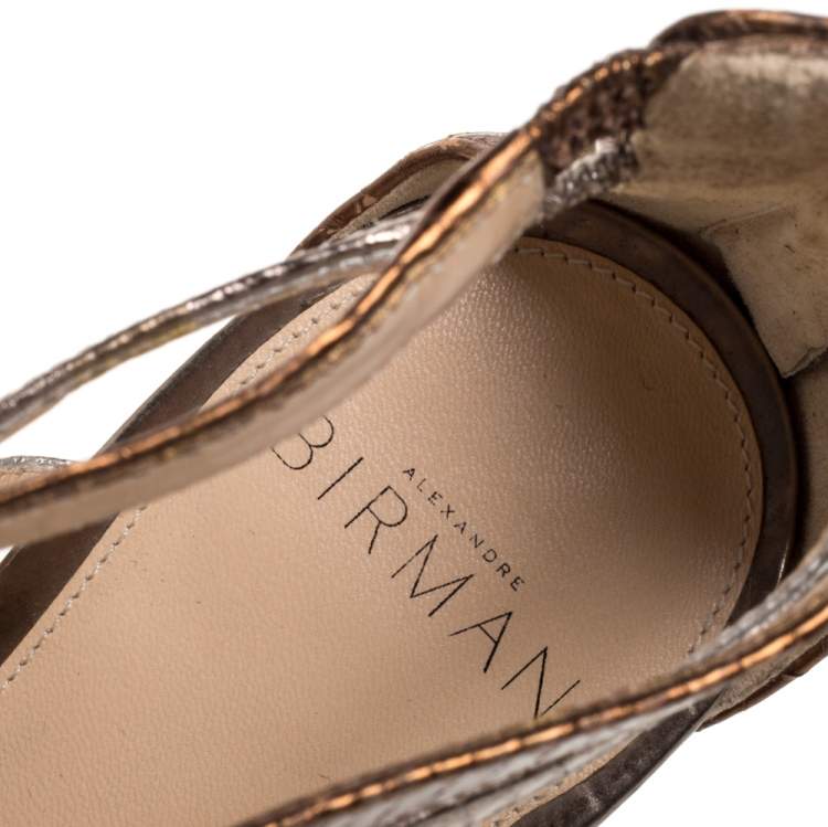 Pre Owned Alexandre Birman Multicolor Python Embossed Leather Caged Zipper Sandals Size 40