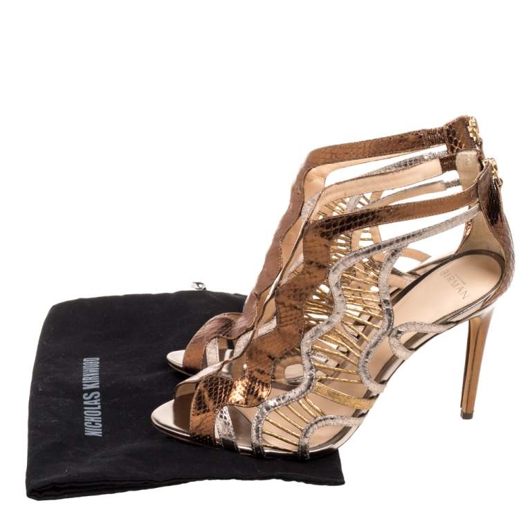 Pre Owned Alexandre Birman Multicolor Python Embossed Leather Caged Zipper Sandals Size 40