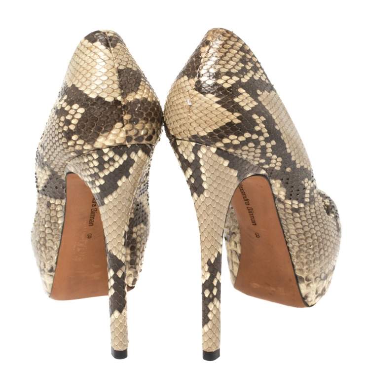 Pre Owned Alexandre Birman Beige Python Peep Toe Platform Pumps Size 38.5