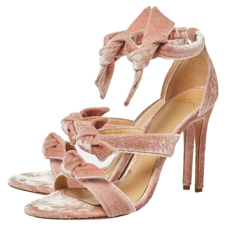 Pre Owned Alexandre Birman Pink Velvet Lolita Knots Ankle Strap Sandals Size 38