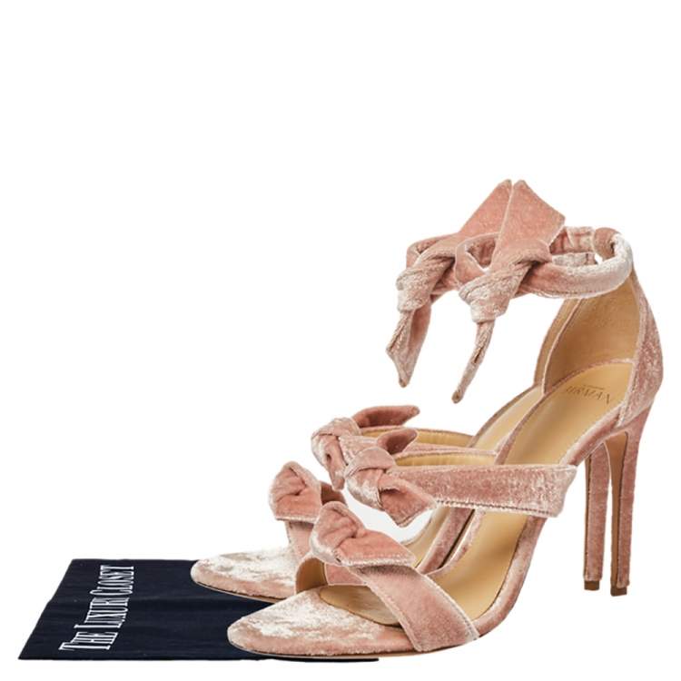 Pre Owned Alexandre Birman Pink Velvet Lolita Knots Ankle Strap Sandals Size 38