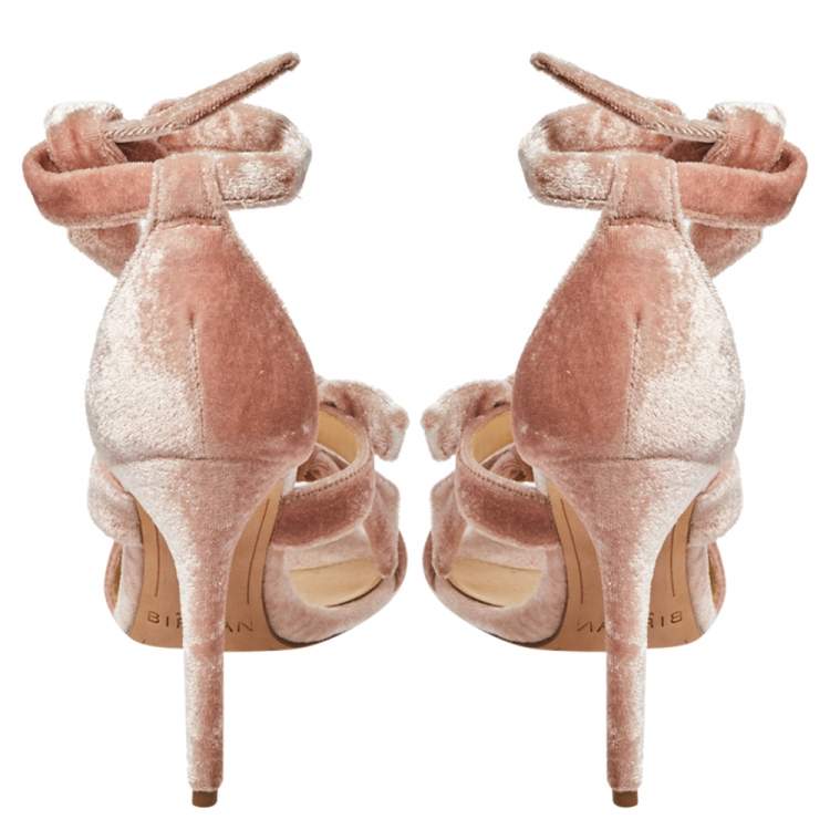 Pre Owned Alexandre Birman Pink Velvet Lolita Knots Ankle Strap Sandals Size 38