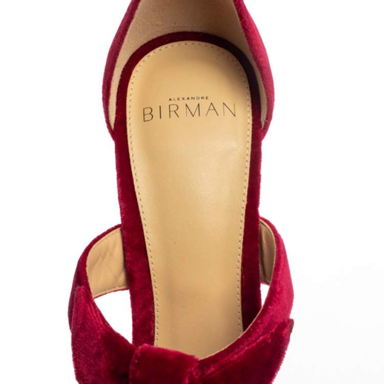 Pre Owned Alexandre Birman Red Velvet Gianna Three Bow Ankle Wrap Sandals Size 38