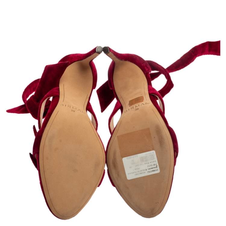 Pre Owned Alexandre Birman Red Velvet Gianna Three Bow Ankle Wrap Sandals Size 38