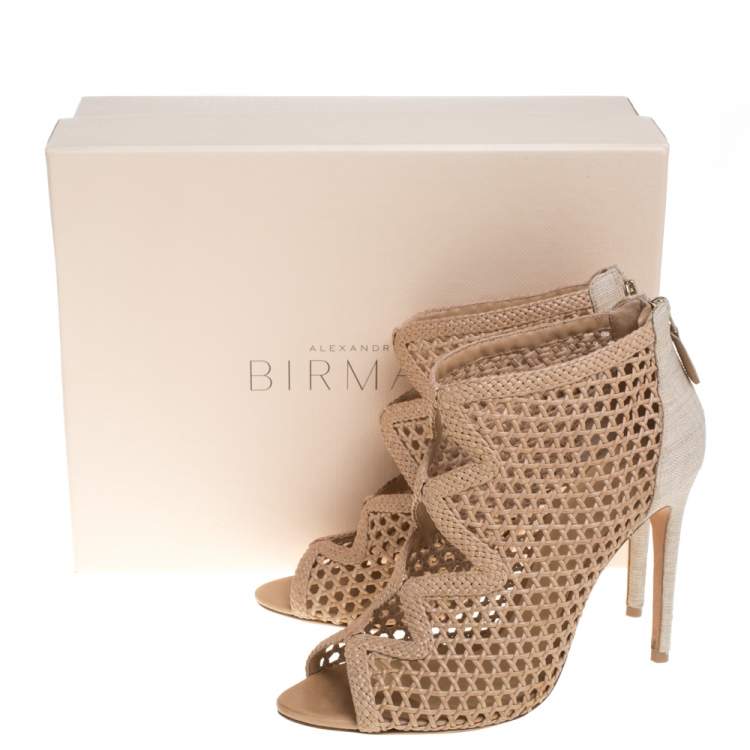 Pre Owned Alexandre Birman Beige Nude Leather And Canvas Caged Sandals Size 38