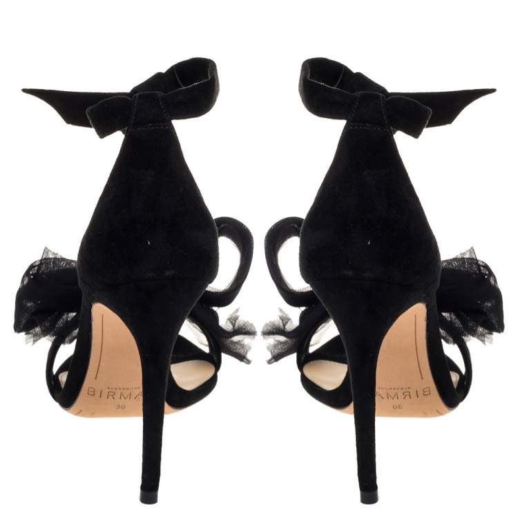 Pre Owned Alexandre Birman Black Suede Clarita Tulle Sandals Size 36