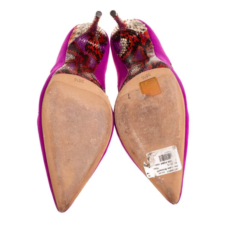 Pre Owned Alexandre Birman Purple Python and Suede Pointed Toe Pumps Size 38.5