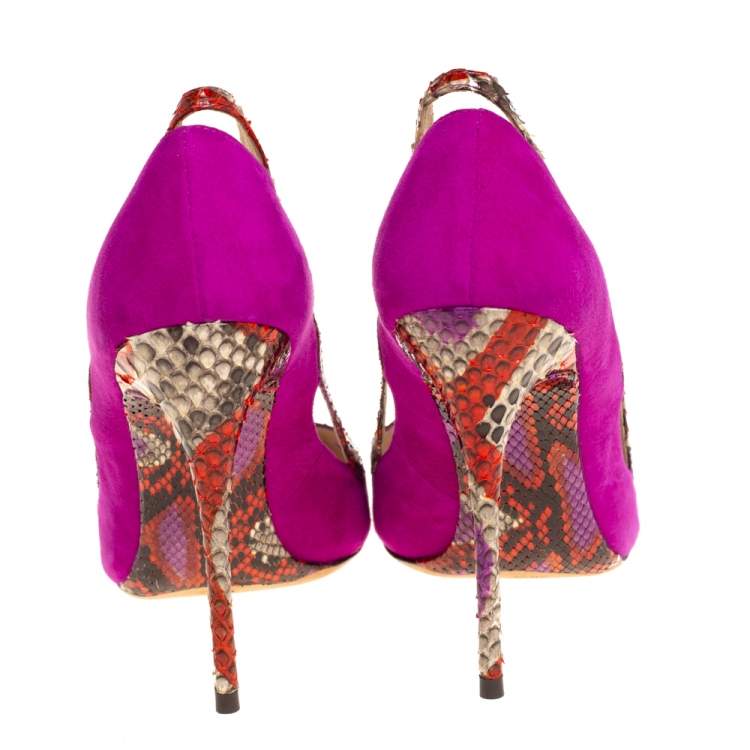 Pre Owned Alexandre Birman Purple Python and Suede Pointed Toe Pumps Size 38.5