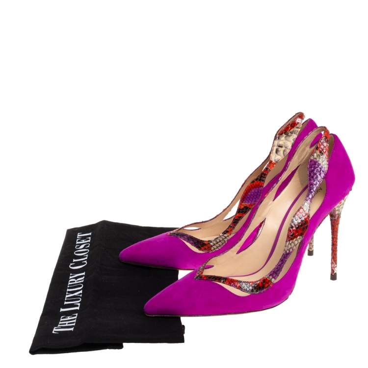 Pre Owned Alexandre Birman Purple Python and Suede Pointed Toe Pumps Size 38.5