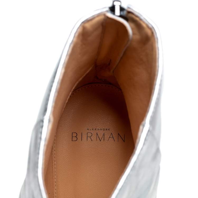 Pre Owned Alexandre Birman Silver Leather Kittie Ankle Boots Size 39