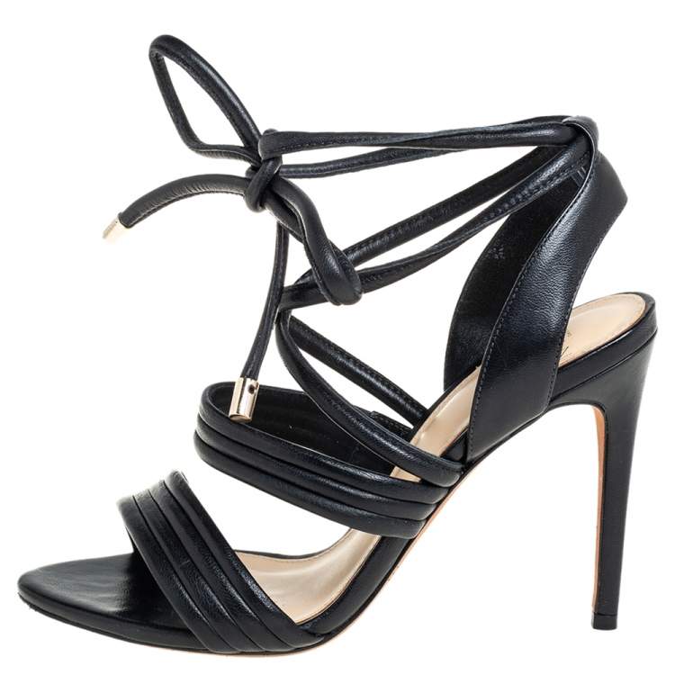 Pre Owned Alexandre Birman Black Leather Aurora Ankle Wrap Sandals Size 36