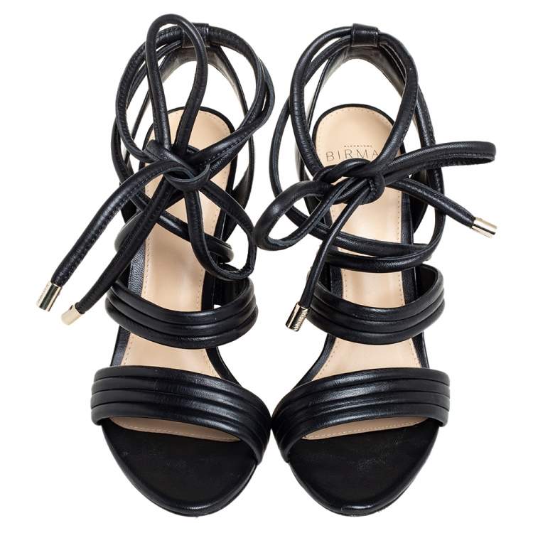 Pre Owned Alexandre Birman Black Leather Aurora Ankle Wrap Sandals Size 36