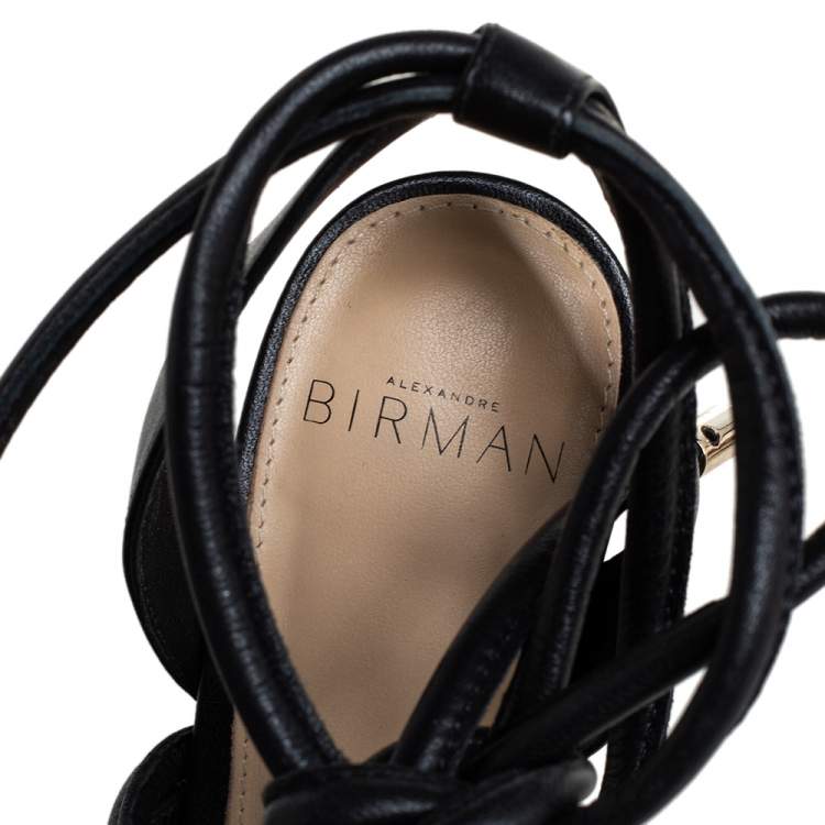 Pre Owned Alexandre Birman Black Leather Aurora Ankle Wrap Sandals Size 36