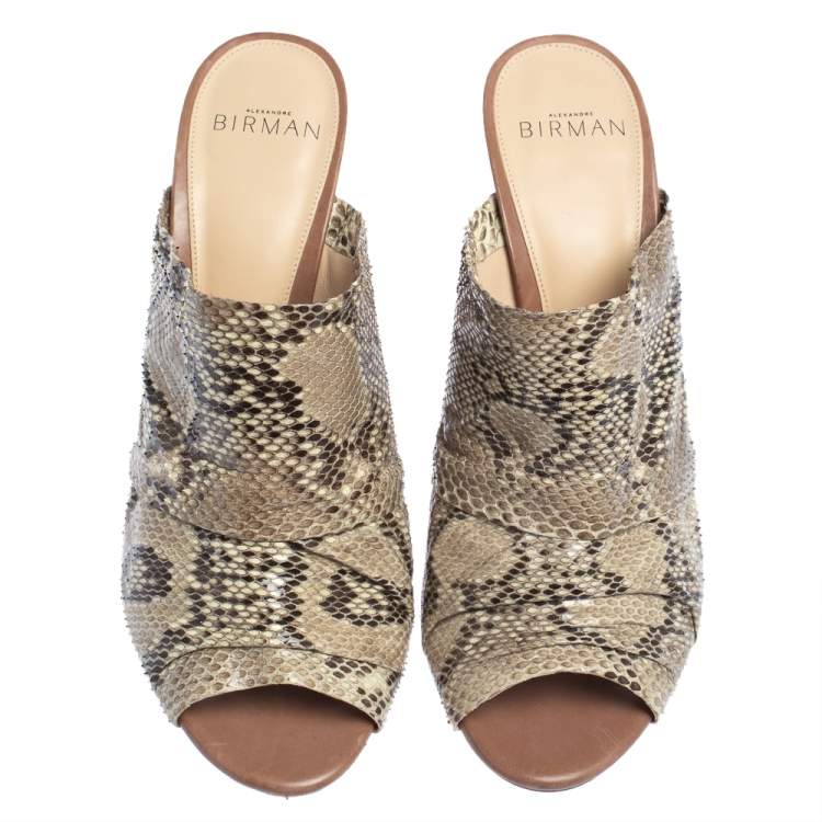 Pre Owned Alexandre Birman Two Tone Python Mules Size 38