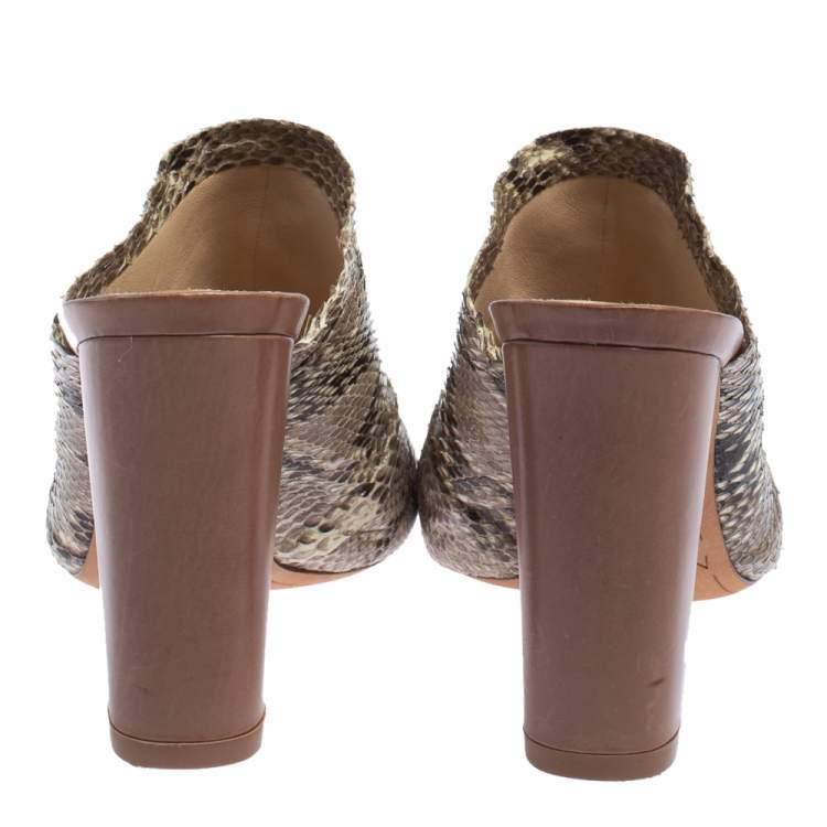 Pre Owned Alexandre Birman Two Tone Python Mules Size 38
