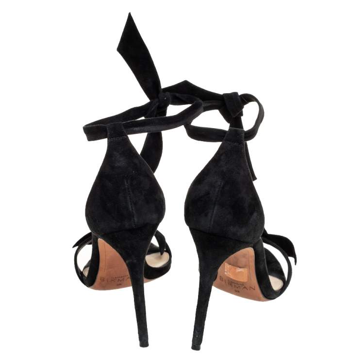 Pre Owned Alexandre Birman Black Suede Clarita Ankle Wrap Sandals Size 39
