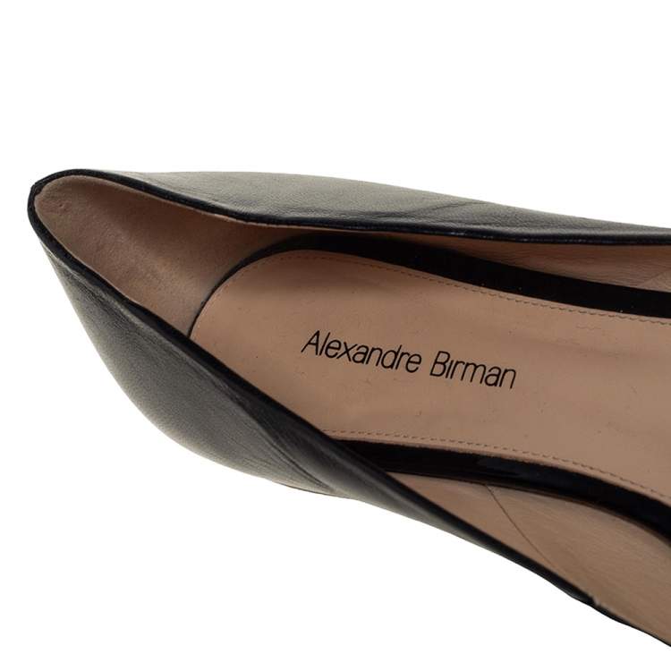 Pre Owned Alexandre Birman Black Python And Patent Leather Pointed Toe Ballet Flats Size 38.5   