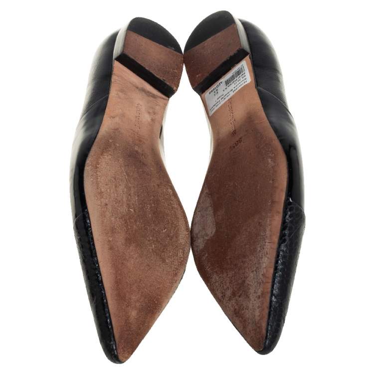 Pre Owned Alexandre Birman Black Python And Patent Leather Pointed Toe Ballet Flats Size 38.5   