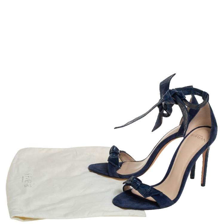Pre Owned Alexandre Birman Blue Leather And Suede Ankle Wrap Sandals Size 37