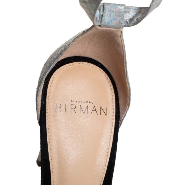Pre Owned Alexandre Birman Python Embossed Leather And Suede  Bow Ankle Wrap Sandals Size 37