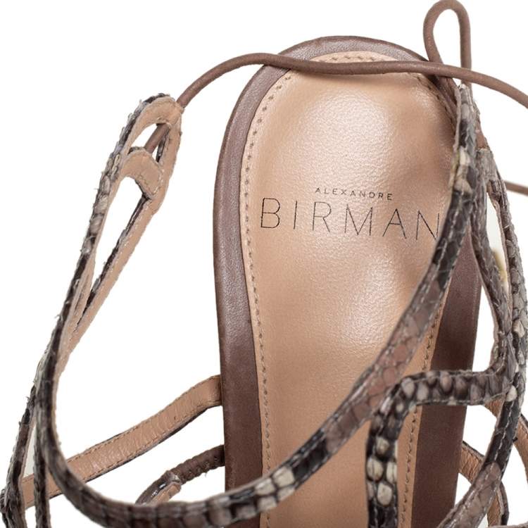 Pre Owned Alexandre Birman Grey/Beige Python Leather Sandals Size 36.5
