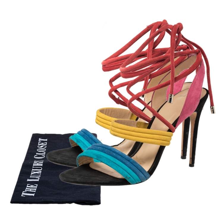Pre Owned Alexandre Birman Multicolor Suede Aurora Ankle Wrap Sandals Size 41
