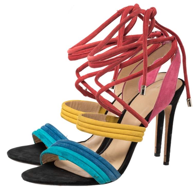 Pre Owned Alexandre Birman Multicolor Suede Aurora Ankle Wrap Sandals Size 41