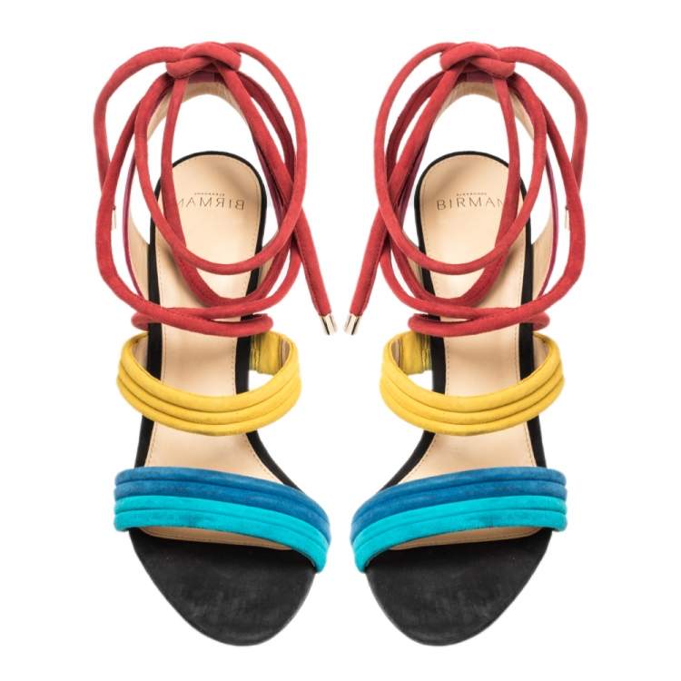 Pre Owned Alexandre Birman Multicolor Suede Aurora Ankle Wrap Sandals Size 41