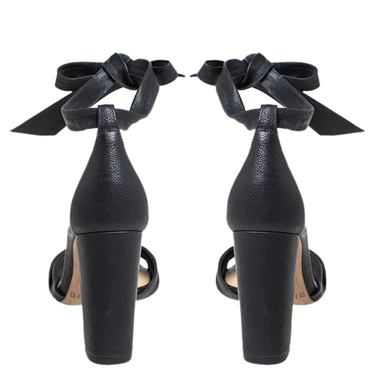 Pre Owned Alexandre Birman Black Leather Bow Ankle Wrap Sandals Size 35