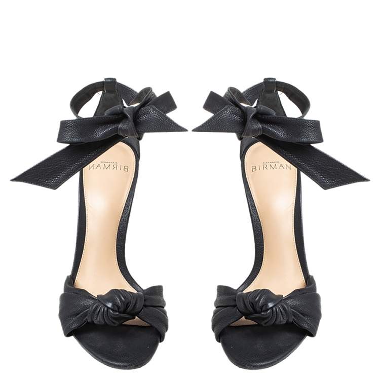 Pre Owned Alexandre Birman Black Leather Bow Ankle Wrap Sandals Size 35