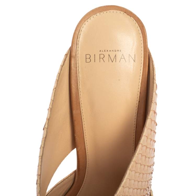 Pre Owned Alexandre Birman Beige Python Slide Sandals Size 38.5