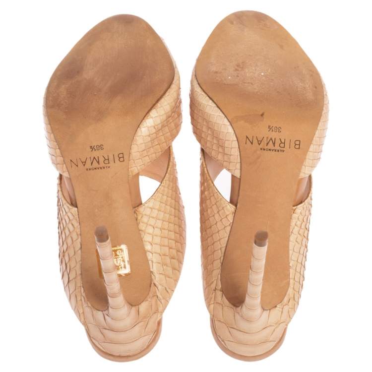 Pre Owned Alexandre Birman Beige Python Slide Sandals Size 38.5