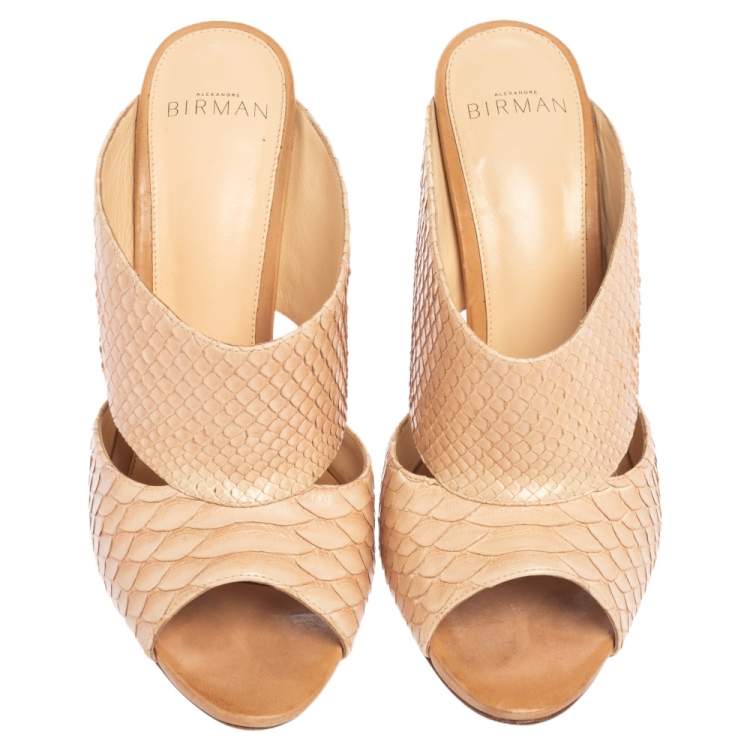 Pre Owned Alexandre Birman Beige Python Slide Sandals Size 38.5