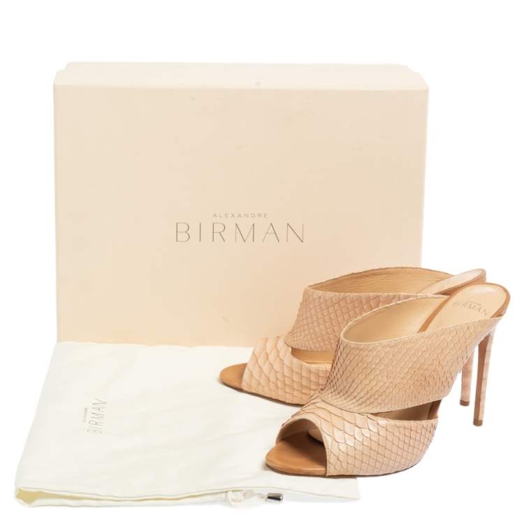 Pre Owned Alexandre Birman Beige Python Slide Sandals Size 38.5