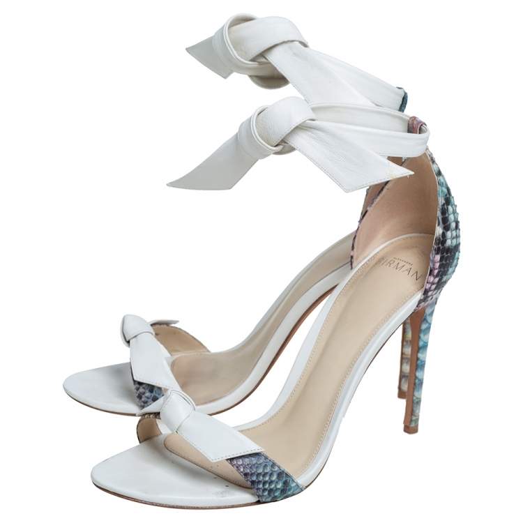 Pre Owned Alexandre Birman White/Multicolor Python and Leather Clarita Ankle Tie Sandals Size 39