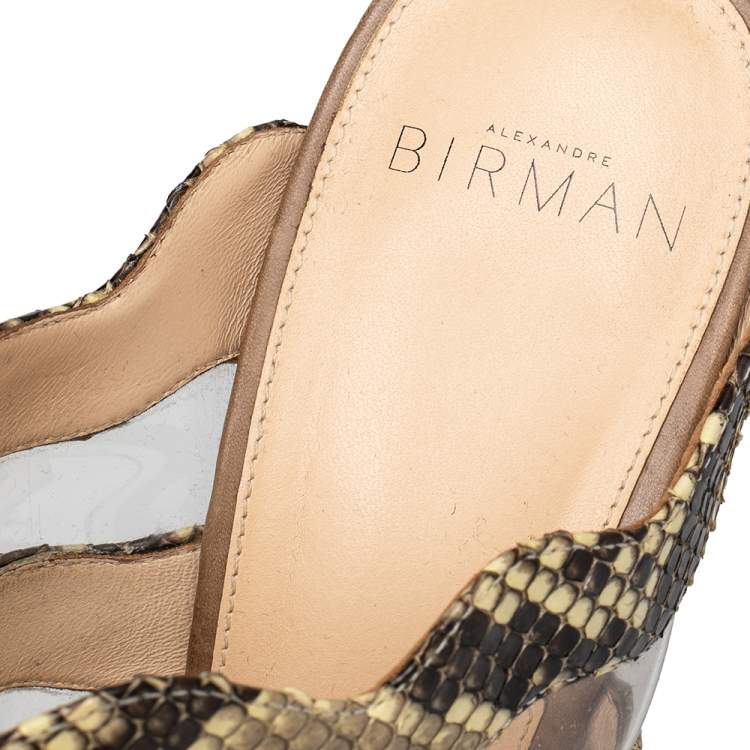 Pre Owned Alexandre Birman Beige/Brown Patent Leather And Python Open Toe Slide Sandals Size 39