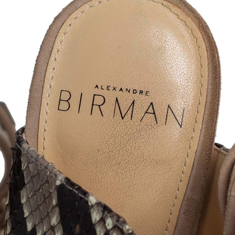 Pre Owned Alexandre Birman Black/Beige Python Leather Ankle Wrap Sandals Size 36.5