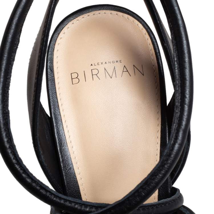Pre Owned Alexandre Birman Black Leather Aurora Ankle Wrap Sandals Size 39