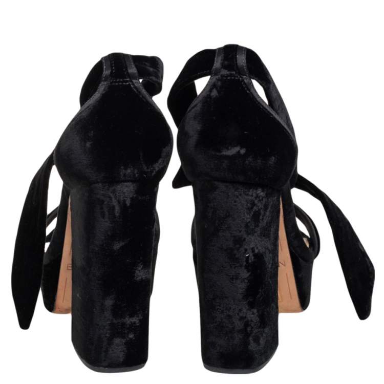 Pre Owned Alexandre Birman Black Velvet Celine Platform Ankle Tie Sandals Size 40