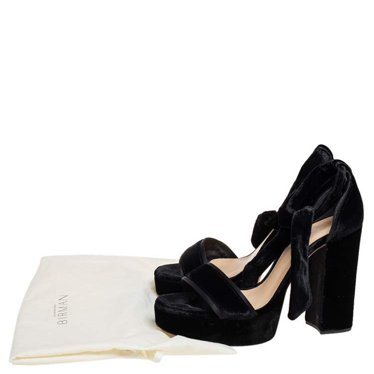 Pre Owned Alexandre Birman Black Velvet Celine Platform Ankle Tie Sandals Size 40
