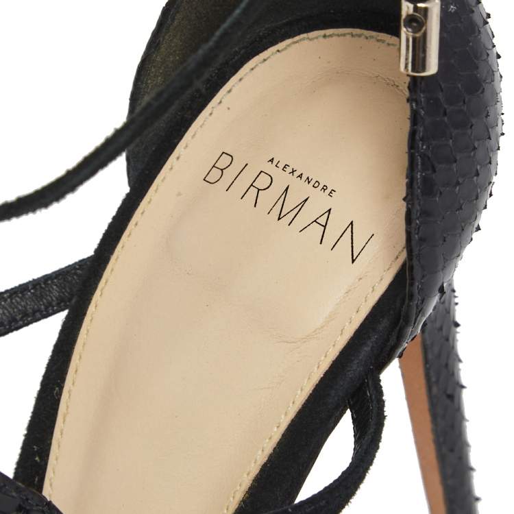 Pre Owned Alexandre Birman Black Suede And Python Leather Strappy Sandals Size 39 