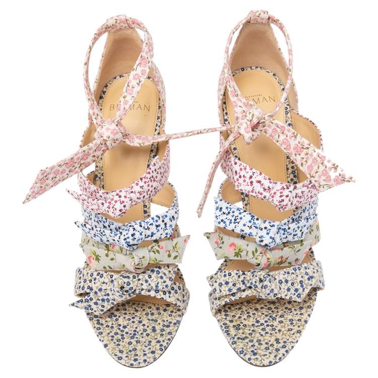 Pre Owned Alexandre Birman Floral Printed Canvas Lolita Knot Strappy Sandals Size 40