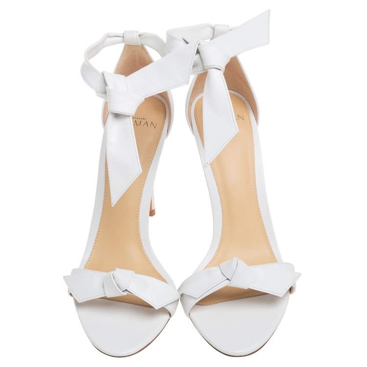 Pre Owned Alexandre Birman White Canvas And Leather Ankle Strap Sandals Size 37.5