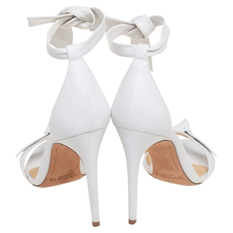 Pre Owned Alexandre Birman White Canvas And Leather Ankle Strap Sandals Size 37.5