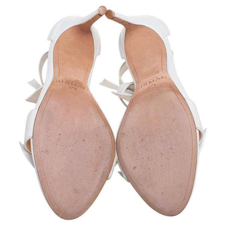Pre Owned Alexandre Birman White Canvas And Leather Ankle Strap Sandals Size 37.5