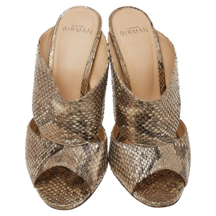 Pre Owned Alexandre Birman Metallic Two Tone Python Leather Open Toe Sandals Size 39