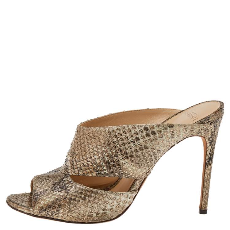 Pre Owned Alexandre Birman Metallic Two Tone Python Leather Open Toe Sandals Size 39