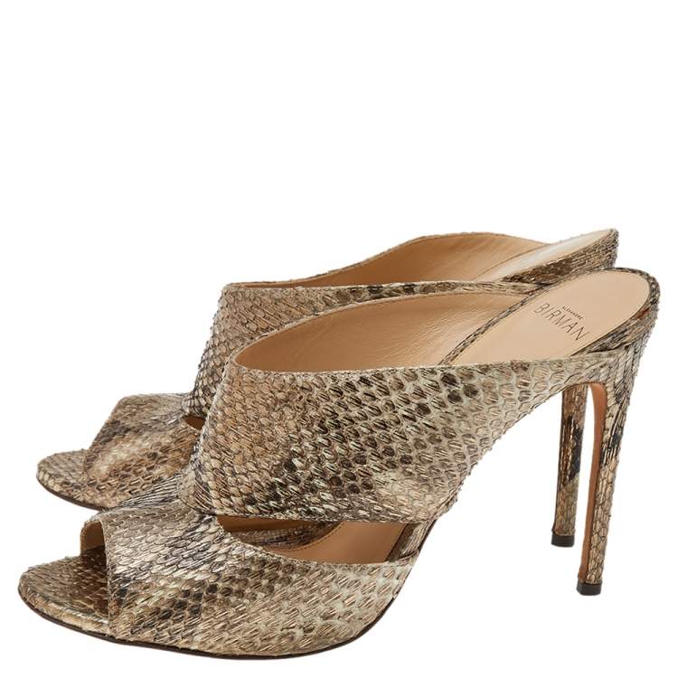 Pre Owned Alexandre Birman Metallic Two Tone Python Leather Open Toe Sandals Size 39