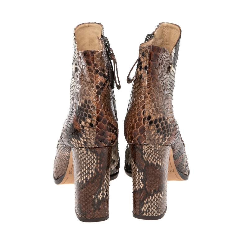 Pre Owned Alexandre Birman White-Brown Python Leather Ankle Boots Size 37