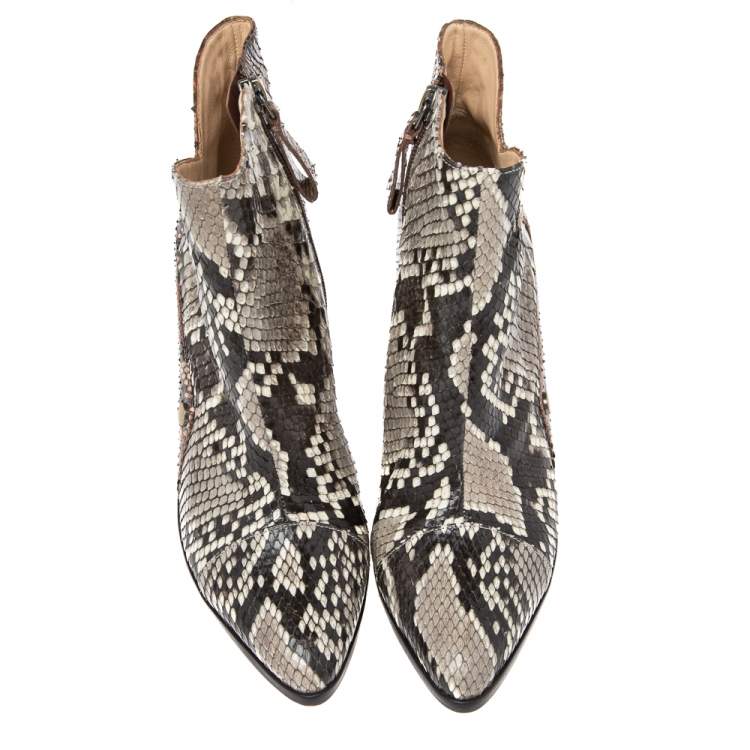 Pre Owned Alexandre Birman White-Brown Python Leather Ankle Boots Size 37